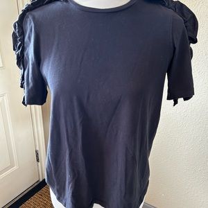 Zara trafaluc Black Tee With Ruffle Shoulder And Sleeves Size: Small